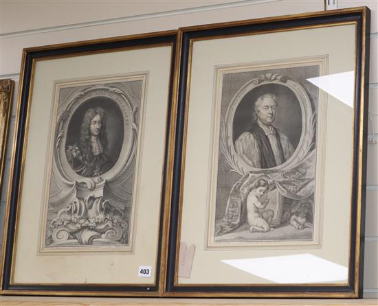 After Kneller, two engravings, Portraits of Archbishop Tillotson of Canterbury and Laurence Hyde, Earl of